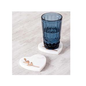 Low MOQ Factory Price Heart Shaped White with <b>Gold</b> Inlay Marble Wood Walnut <b>Coasters</b> Set of 2 Manufacturer Wholesale - Product Image 3