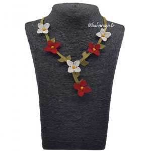 İğne Oyası Kırmızı-Beyaz Çiçekli Kolye Collar con colgante de moda - Product Image 1