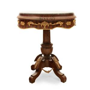 Table d'entrée classique de luxe en marbre, bois et laiton - Product Image 3