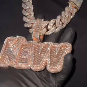 Bijoux fins pendentifs et breloques argent 925 Moissanite VVS pendentif nom de diamant glacé 14k plaqué or blanc pendentifs et breloques - Product Image 5