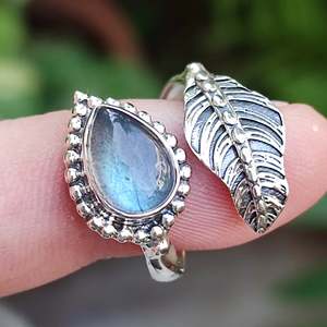 Handmade 925 Sterling Silver Leaf Ring Labradorite Pear Cut Boho November Birthstone Jewelry Perfect Gift for Her-Certified IGI - Product Image 5