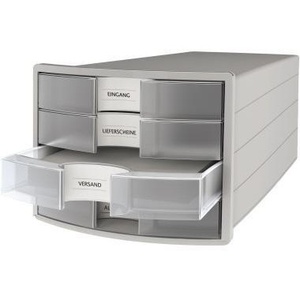 HAN IMPULS 4-Drawer Desktop Organizer Light Gray Housing with Clear Translucent Drawers DIN A4 & DIN C4 Sizes <b>Polystyrene</b> <b>Box</b> - Product Image 3