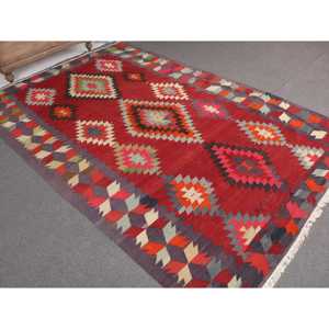 Alfombra vintage, alfombra grande de 5.9x8.9 pies, alfombra turca de lana con motivos de plantas y árboles rojos - Product Image 1