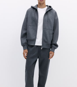 Haute qualité hommes fermeture éclair sweats à capuche Premium 100% coton Streetwear fermeture éclair goutte épaule coupe ample en gros sweats à capuche personnalisés - Product Image 3