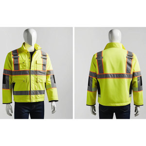 Chaqueta de seguridad de lona de alta visibilidad 100% de alta calidad para hombres, ropa de construcción a prueba de viento de invierno, chaquetas reflectantes con cuello levantado para hombre - Product Image 1