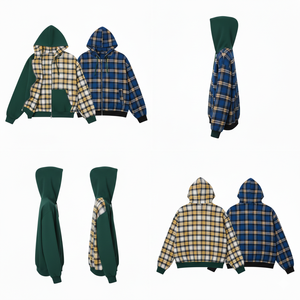 Mens Oversized Plaid Stripe <b>Hoodie</b> Winter Fall Digital Print Reversible Streetwear Jacket Wholesale - Product Image 3