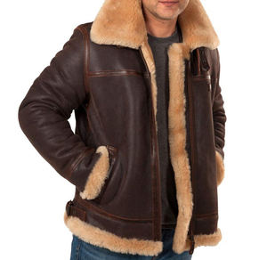 Wholesale Shearling <b>Sheepskin</b> Leather Winter Jacket Length <b>Coat</b> With <b>Real</b> Fur Collar Stylish Waterproof Autumn Jacket For Unisex - Product Image 4