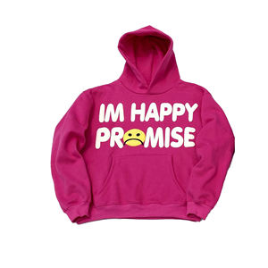 Sweat-shirt à capuche personnalisé avec impression 3D en relief, couleur rose, pull d'hiver avec logo en relief, sweat-shirt en molleton de coton vierge pour homme - Product Image 2