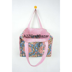 Handmade Fairtrade Cotton Block Print <b>Tote</b> Bag Quilted Weekend Travel <b>Laptop</b> Shoulder Bag Fairtrade Shopping Office Carry Bag - Product Image 6