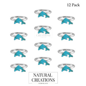 Anillo apilable de Plata de Ley 925, ajuste de bisel, piedra preciosa turquesa, forma de delfín, rebanada Natural, elegante, de moda, Unisex - Product Image 2