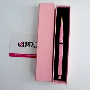 Pince à épiler pour cils GETUP BROSONS IMPEX, longue et droite, avec revêtement en poudre rose, découpe en forme de cœur et pointe dorée, outil de beauté - Product Image 4