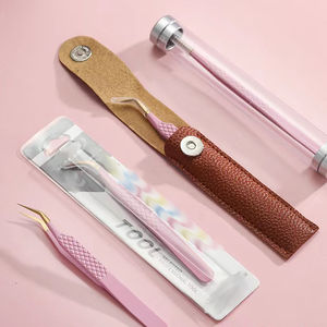 Pinzas para cejas rosas personalizadas OEM, punta de fibra de 90 grados, extensión de pestañas de acero inoxidable, pinzas para pestañas de Punta puntiaguda, Etiqueta Privada - Product Image 3