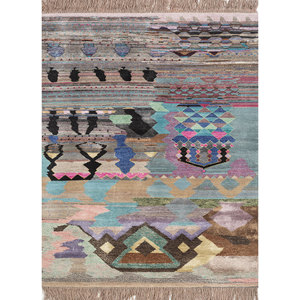 Tapis géométrique rectangulaire Freedom Manchaha Gold 9x12 en laine, bambou et soie, noué à la main, pour la maison, le couloir, pour adolescents - Les-1607 - Product Image 1