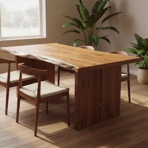 Table à manger 6 places en bois d'acacia massif, design rustique, finition naturelle, pieds en bois robustes, écologique, fabrication artisanale. - Product Image 6