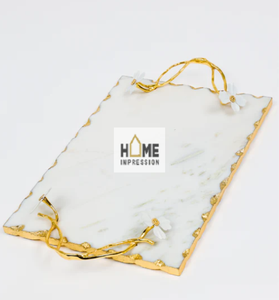 Silver & Gold Flower <b>Edges</b> Luxury Serving Tray Designer Handmade <b>Metal</b> Serving Tray - Product Image 2