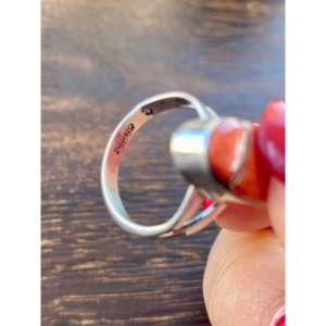 Navajo Made Multi-Stone Geometric Pattern <b>Ring</b> Coral <b>Opal</b> Rhodium Plated Sterling <b>Silver</b> Inlay Size 7 Perfect Gift Platinum Main - Product Image 6