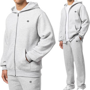 Ventes en gros de survêtements surdimensionnés pour hommes en coton French Terry avec fermeture éclair, poches, broderie de patch, fournisseur écologique aux États-Unis - Product Image 1