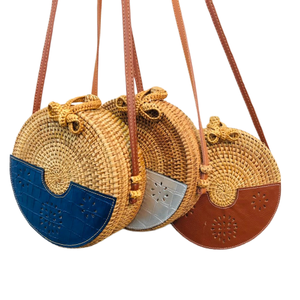 Sacs à main en rotin de luxe à la mode, sac en paille avec motif et poignée en cuir du Vietnam - Product Image 2