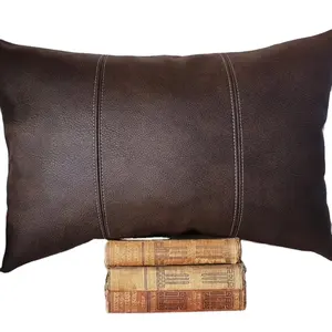 Sarung Bantal Kulit Asli Buatan Tangan Bantal Terlihat Tua Coklat Tua Kulit Imitasi Sarung Bantal Desain Sarung Bantal