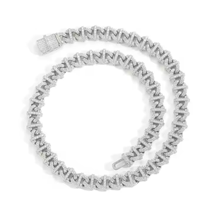 Cadena Cubana de Plata 925 de 10 mm con Diamantes Cultivados en Laboratorio, Chapada en Oro Blanco/Amarillo, Cadena de Eslabones Moderna para Boda, Hip Hop, Regalo para Hombres y Mujeres, EE. UU. - Product Image 1