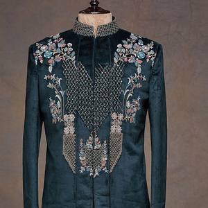 Mejor diseño de bordado Resham en brocado Sherwani pantalón para hombre estola de seda con vestido de zapato para fiesta-desgaste - Product Image 1