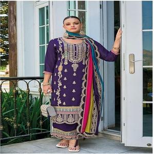 Nuevo 2024 último diseñador estilo moderno alto en demanda Chinon Salwar Suit & Dupatta con bordado trabajo Fabricación de India - Product Image 1