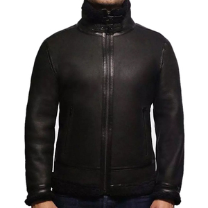 Veste en cuir volante style aviateur F2 pour hommes col en mouton veste d'hiver en polyester tricoté à imprimé solide pour hommes livraison DDP - Product Image 3