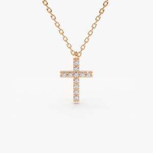 Collar con cruz de diamantes micro pavé cultivados en laboratorio, 0.11 quilates totales, color G, claridad SI, oro de 14K, inspirado en la fe, para usar en capas. - Product Image 3