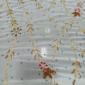 High Quality Beaded Embroidery Fabric for Party Style Evening <b>Dresses</b> for Beach Silhouette Made Linen Rayon Cashmere - Product Image 1