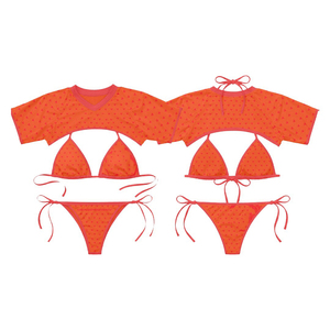 Premium 220 GSM Polyester Spandex Heart Print Bikini Set With Cover Up Custom Logo OEM ODM Women Bikinis set - Product Image 1