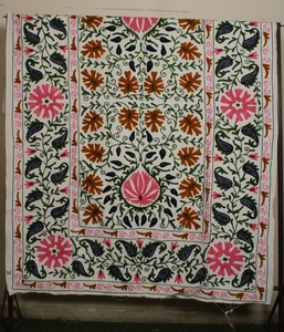 <b>Vintage</b> Hand-Embroidered Suzani Bedsheet Kashmir-Inspired Crewel Embroidery Bedspread Quilt for Home Decor for Quilts Genre - Product Image 6