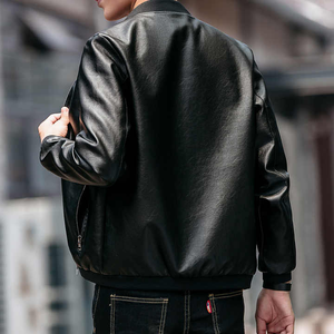 2025 chaqueta de cuero clásica para hombre con cuello de béisbol personalizado de alta calidad cierre de cremallera corta estilo juvenil coreano - Product Image 3