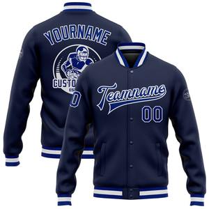 Custom <b>Navy</b> Royal-White Bomber Full-Snap Varsity Letterman Jacket Windbreaker Streetwear Vintage <b>Men's</b> Varsity Jacket - Product Image 1