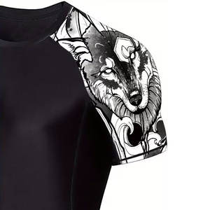 Vêtements de sport de compression à manches courtes, couleur unie, avec t-shirt ajusté et short double couche, impression par sublimation, ensemble - Product Image 3