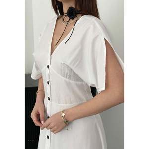 Robe en popeline blanche boutonnée mi-longue - Blanc - Product Image 4