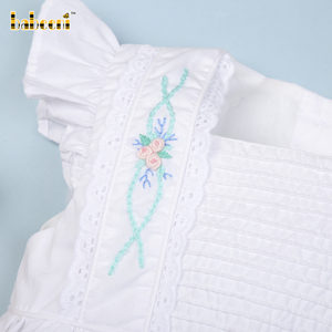Children's Autumn ODM 100% Cotton Flower Embroidered Pintuck White Dress-DR2987 - Product Image 4
