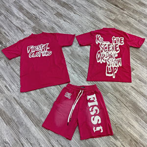 Venta al por mayor de chándales con logotipo personalizado trajes de manga corta Hombre cuello redondo algodón 100% camiseta Jogger pantalones cortos correr hombres pantalones cortos conjuntos - Product Image 2