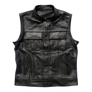 Chaleco de Cuero Genuino Negro con Logotipo Personalizado 2026, Chaleco de Lana para Hombre, Cuello en V Clásico, Múltiples Bolsillos Delanteros, Transpirable, Informal, para Motocicleta de Invierno - Product Image 1
