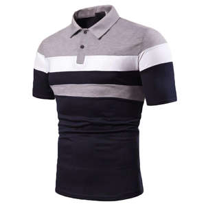 Venta al por mayor Color Patchwork diseño verano hombres Casual solapa manga corta algodón camiseta Golf Polo hombres rayas Polo - Product Image 6
