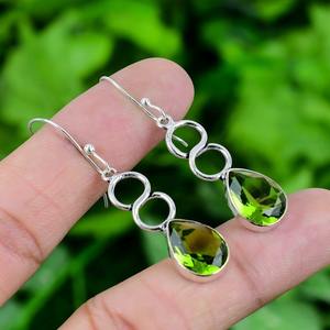 925 Solid Sterling <b>Silver</b> Handmade Gemstone Peridot Spinner Designer Fashion Women & Girls Simple <b>Dangle</b> <b>Earrings</b> Jewelry - Product Image 2