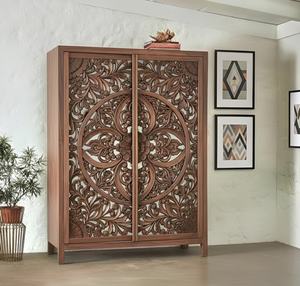 Handcarved Solid Teak Wood Modern Luxury <b>Wardrobe</b> <b>Armoire</b> Intricate Floral Carving Home Furniture Storage Apartment Furniture - Product Image 6