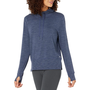 Femmes Athlétique Ourlet Courbé Hoodies En Gros Confortable À Capuche Chemises Casual Streetwear pour L'hiver Solide Couleur Tissé Avant - Product Image 6