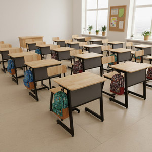 Conjunto de Escritorio y Silla para Estudiantes BGHS005 Cómodo con Patas de Hierro en Forma de C, Muebles Escolares de Madera - Product Image 3