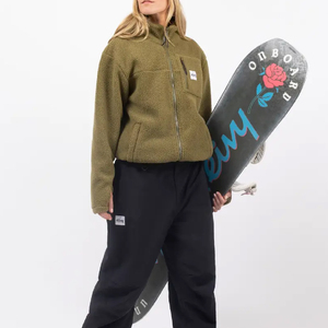 Veste en polaire vert olive pour femmes, fermeture éclair intégrale, douce, sherpa, col montant, manches longues, vêtement d'extérieur chaud, décontracté, léger, couches d'automne et d'hiver - Product Image 4