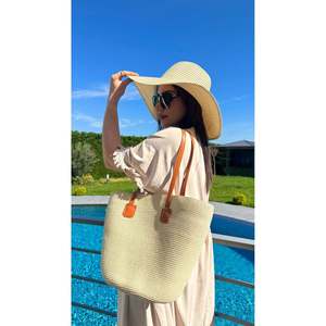 Beige Straw <b>Hat</b> and Straw Bag Two-Piece Set, Shipped in a <b>Box</b>. - Cnt2005bej - Product Image 4