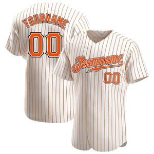 Camiseta de béisbol auténtica blanca naranja a rayas anaranjada-negra personalizada - Product Image 1