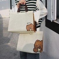 Sac de shopping réutilisable et imperméable en non-tissé laminé, imprimé sur mesure avec motif ours, écologique, pour emballage de t-shirts promotionnels