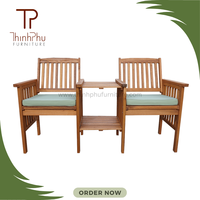 Banc double moderne en bois massif durable pour patio, jardin, parc, hôtel, maison, bar, villa, centre commercial, atelier, salle, salon