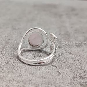 Bijoux en pierre brute Bague pour femme Quartz rose naturel Pierre précieuse Avril Pierre de naissance Designer Bijoux de Noël Bague en argent sterling 925 - Product Image 5