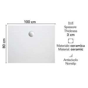 Plato de Ducha de Cerámica Blanco Denver 80x100 cm, Delgado, 3 cm, Artículos para Baño y Aseo - Product Image 2